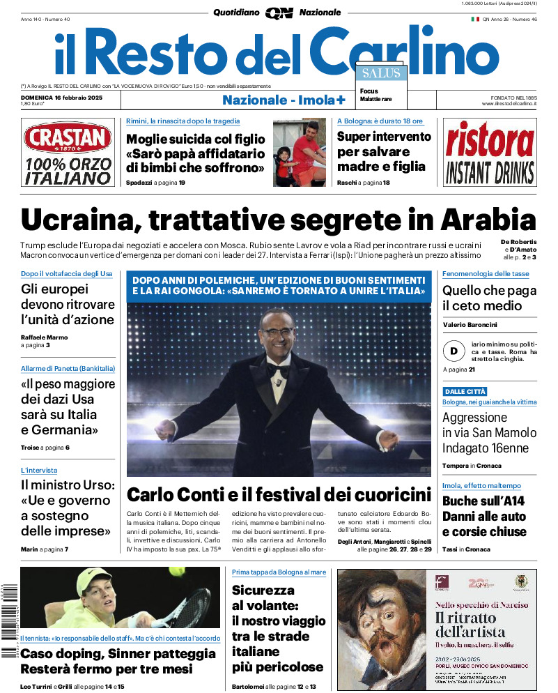 Prima-pagina-il resto del carlino-edizione-di-oggi-20250216